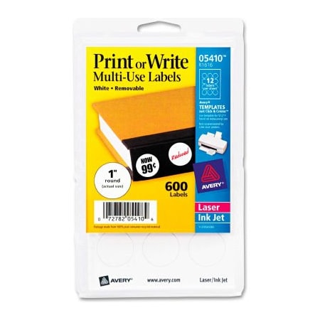 Avery Avery Print or Write Removable Multi-Use Labels, 1" Dia, White, 600/Pack 5410
